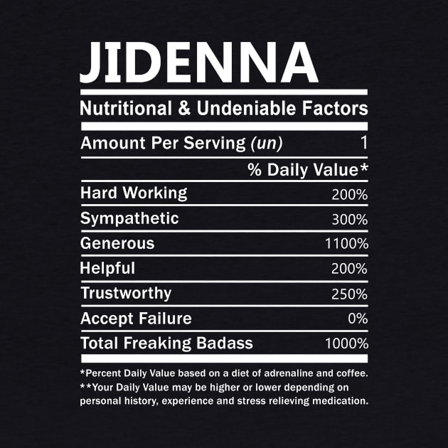 Jidenna Name T Shirt - Jidenna Nutritional and Undeniable Name Factors Gift Item Tee by nikitak4um